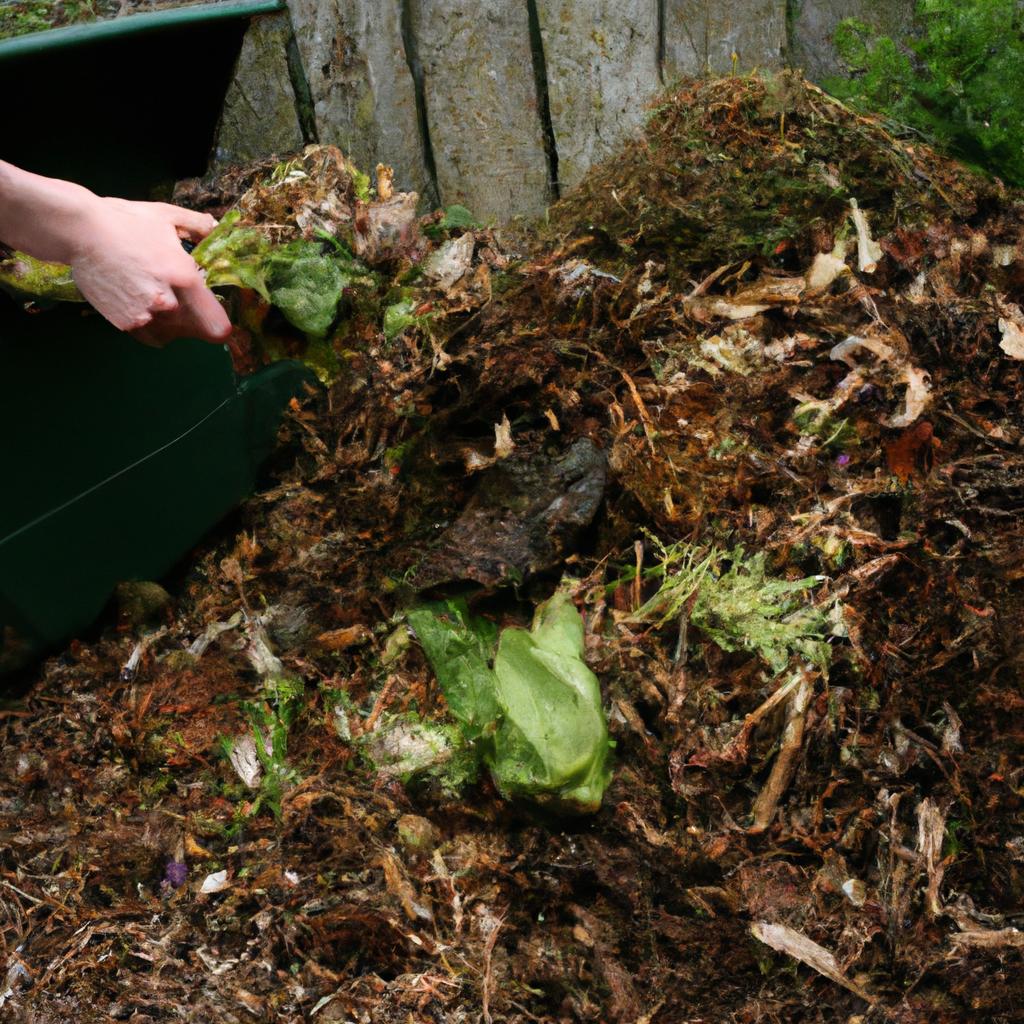 Person managing compost pile