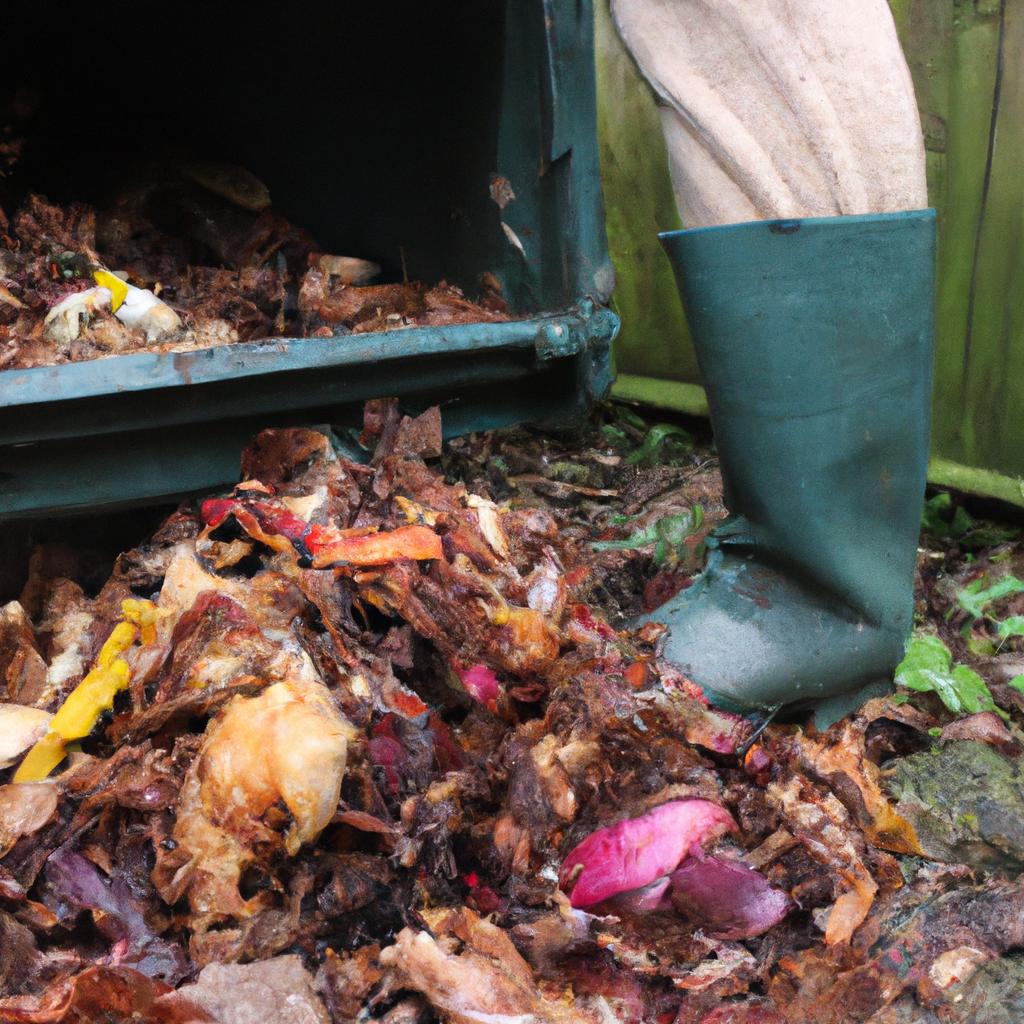 Person composting in their backyard