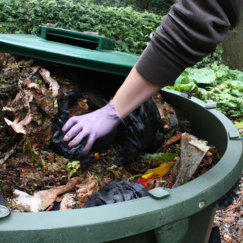 Person composting in a garden