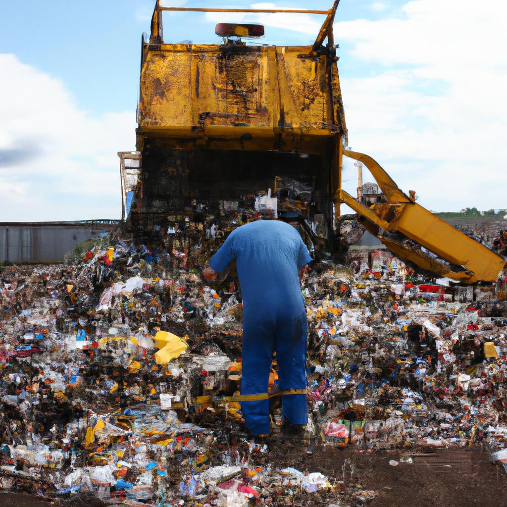 Person operating landfill waste machinery