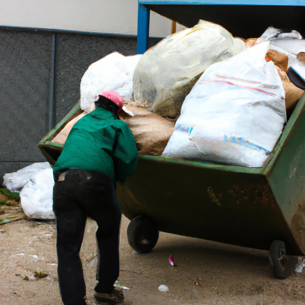 Person handling waste materials safely