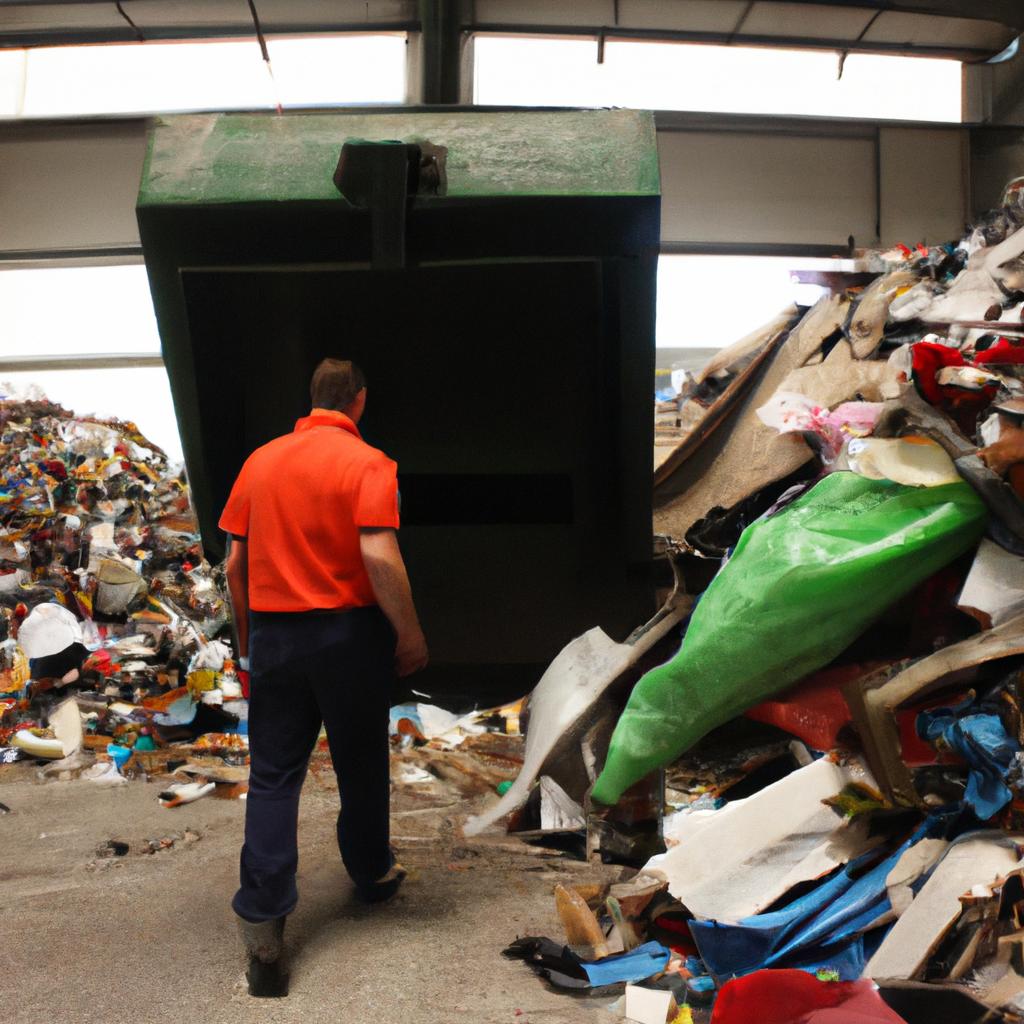 Person recycling in waste facility