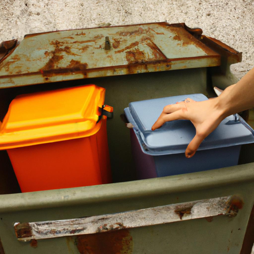 Person holding a waste container